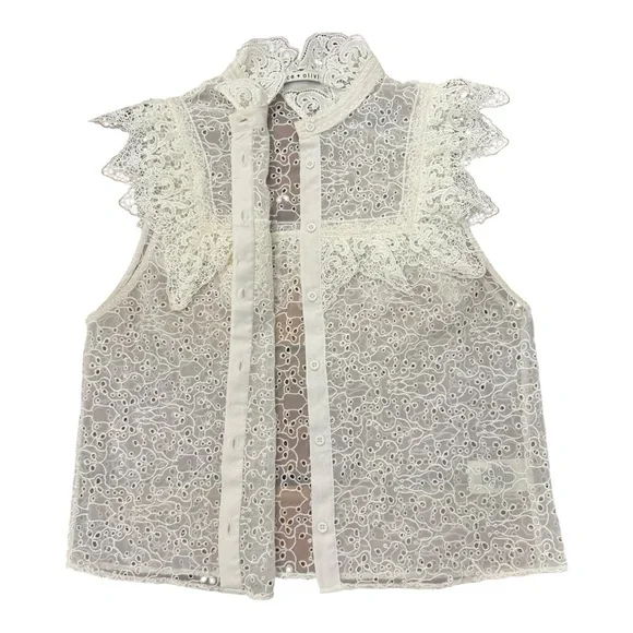 Alice + Olivia Marian Eyelet Lace Ruffle Top Sz M Cottagecore Romantic Victorian - Picture 3 of 8